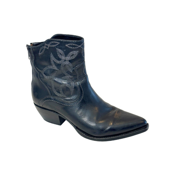 Frye Shane Boots Short Ankle Embroidered Leather Western Black Women's Size 8.5B - Picture 1 of 7